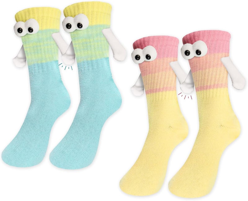 Habbiful 2 Pairs Valentine's Day Holding Hands Socks Funny Magnetic Couple Socks Valentines Day Gifts for Her Men Women - Image 1
